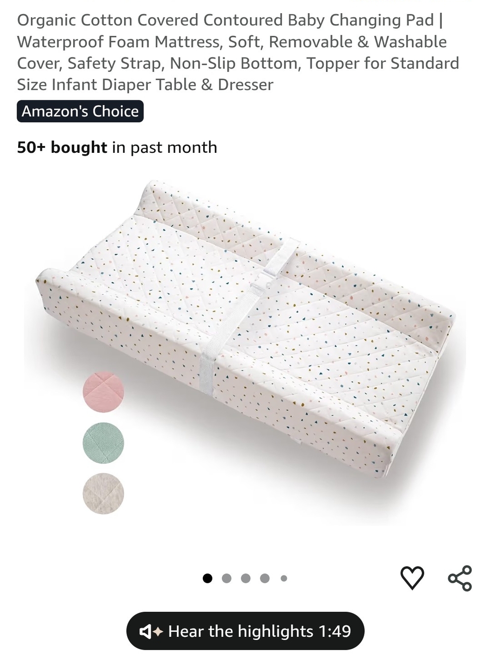 Modera Organic Cotton Baby Changing Pad With Cover, New In Box